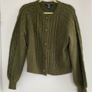 Chaps Olive Green Cable Knit Cardigan